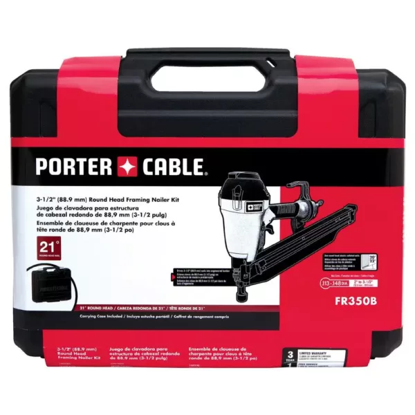 Porter-Cable Pneumatic 21-Degree Corded 3-1/2 in. Full Round Framing Nailer with Bonus Pneumatic 16-Gauge 2-1/2 in. Finish Nailer Kit