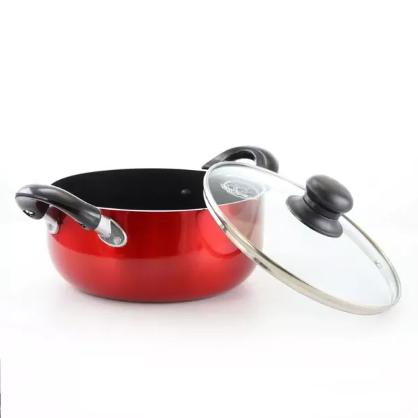 Better Chef 6 qt. Round Aluminum Nonstick Dutch Oven in Red with Glass Lid