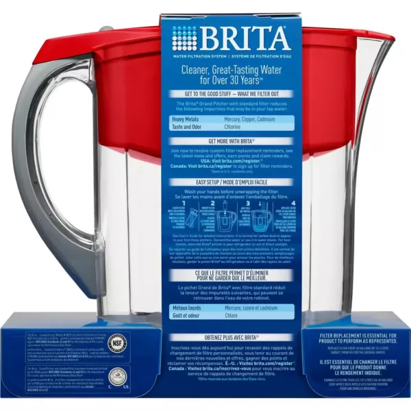 Brita 10-Cup Large Water Filter Pitcher in Red, BPA Free