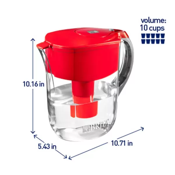 Brita 10-Cup Large Water Filter Pitcher in Red, BPA Free