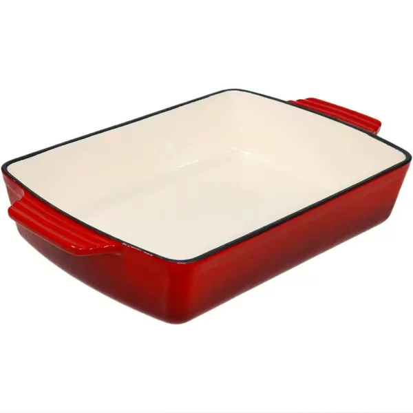 Sunnydaze Decor Cast Iron Deep Baking Dish Roaster Pan with Red Enameled