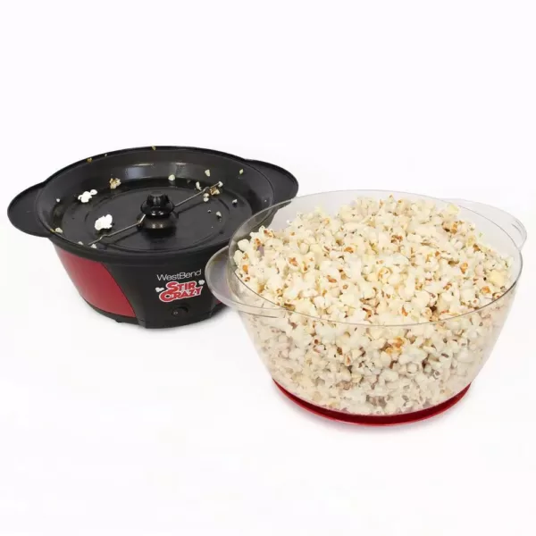 West Bend 6 oz. Red Stir Crazy Electric Hot Oil Popcorn Popper Machine with Stirring Rod Large Lid with Improved Butter Melting