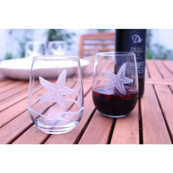 Rolf Glass Starfish 17 oz. Clear Stemless Wine Tumbler (Set of 4)
