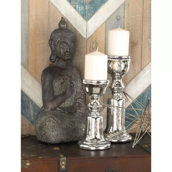 LITTON LANE Silver Glass Bell-shaped Base Candle Holders (Set of 2)