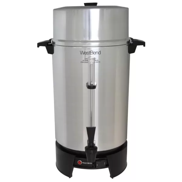West Bend 100-Cup Silver Aluminum with Quick Brewing NSF Certified Commercial Coffee Urn Features Automatic Temperature Control