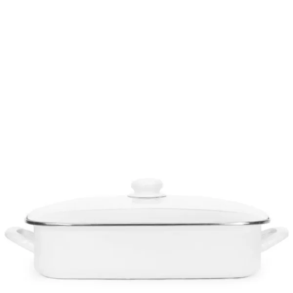 Golden Rabbit Solid White 10.5 qt. Enamelware Roasting Pan with Lid