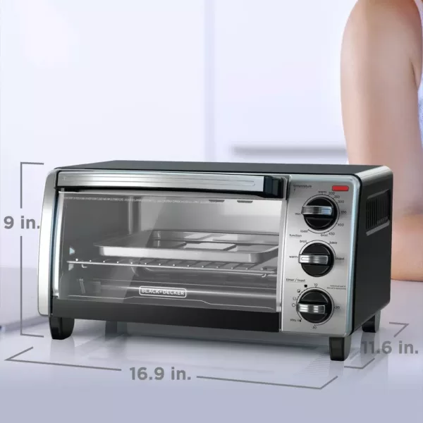 BLACK+DECKER 1150 W 4-Slice Stainless Steel Convection Toaster Oven with Built-In Timer