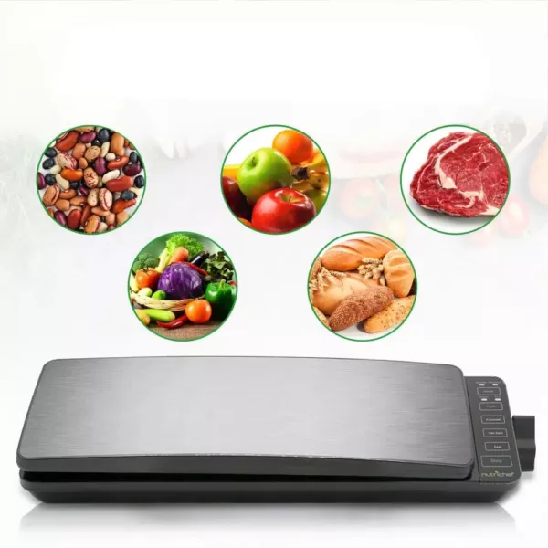 NutriChef White with Reusable Vacuum Food Bags Stainless Steel Food Vacuum Sealer Electric Air Sealing Preserver System