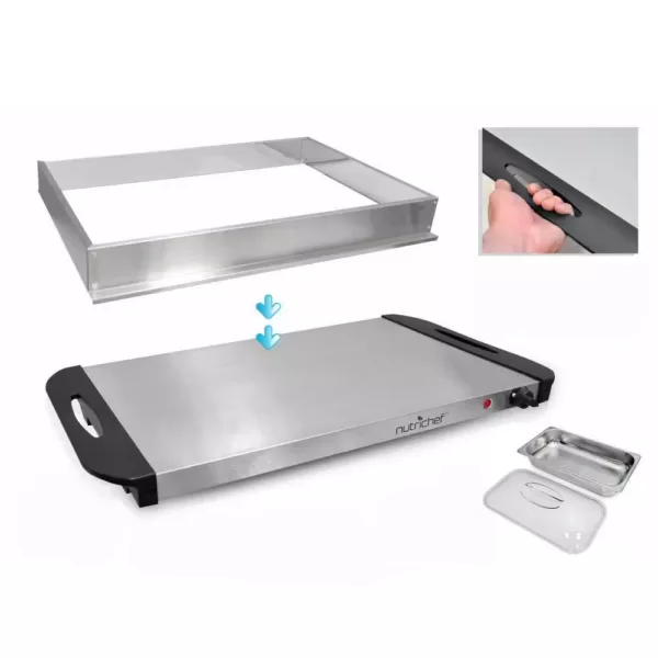 NutriChef 3-Burner 15 in. Stainless Steel Food Warming Tray / Buffet Server / Hot Plate