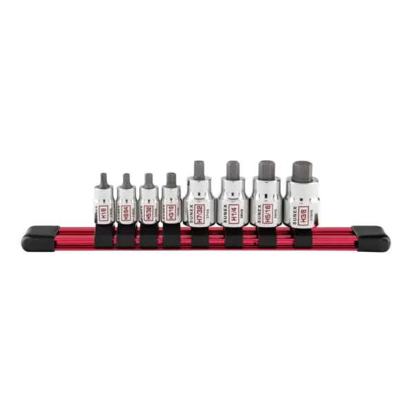 SUNEX TOOLS 1/4 in. and 3/8 in. Drive SAE Chrome Stubby Hex Bit Socket Set with Rail (8-Piece)