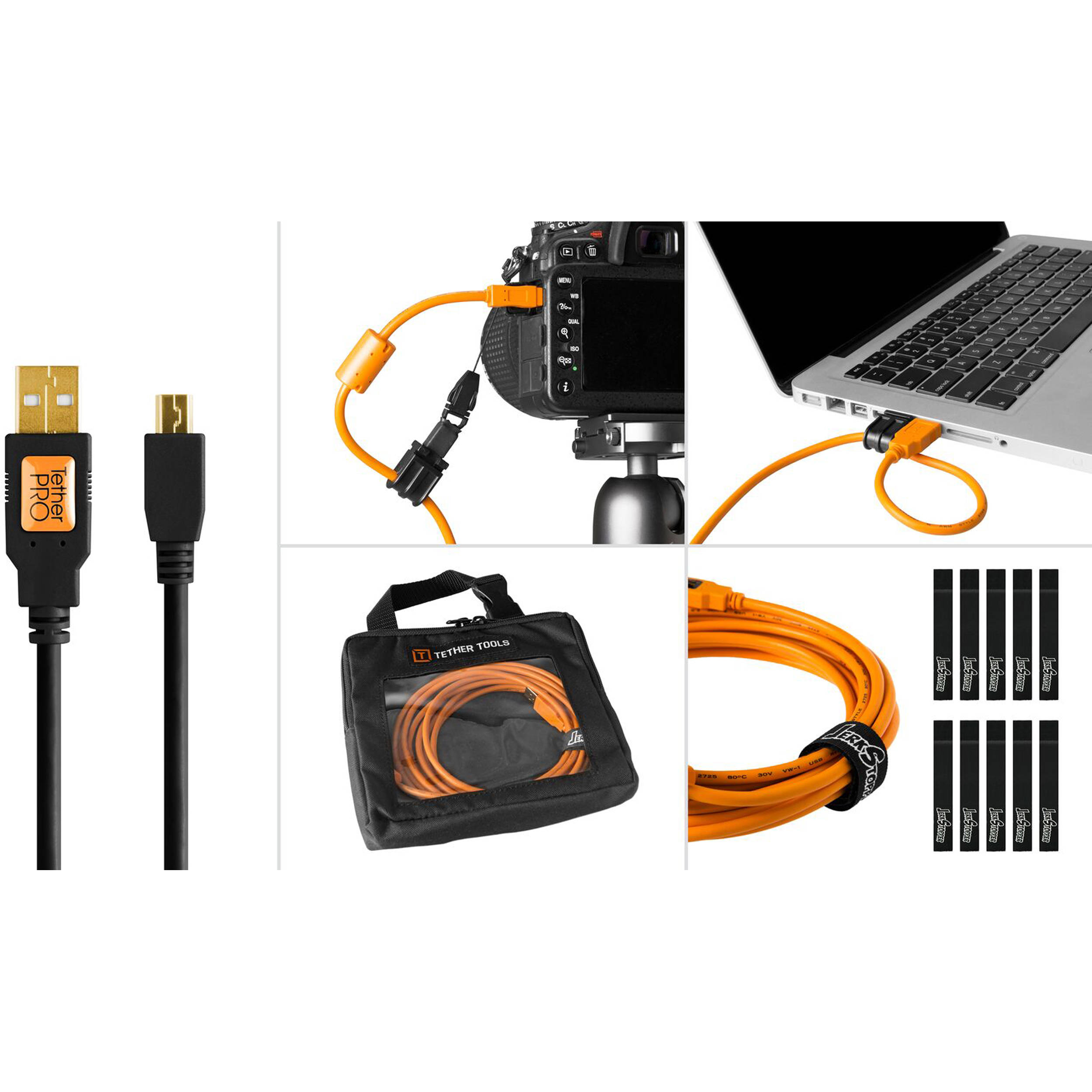 Tether Tools Starter Tethering Kit with USB 2.0 Type-A to Mini-B 5-Pin Cable (15', Black)