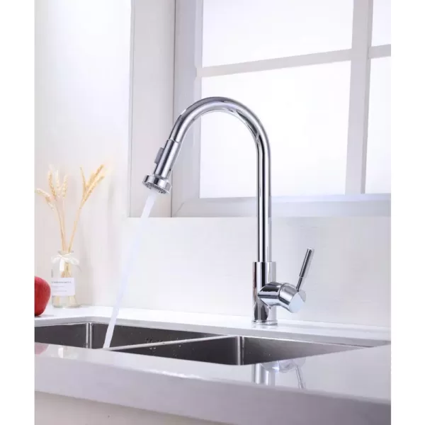 Vanity Art 8.86 in. Single-Handle Pull-Down Sprayer Kitchen Faucet in Chrome