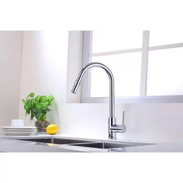 Vanity Art 7.87 in. Single-Handle Pull-Down Sprayer Kitchen Faucet in Chrome