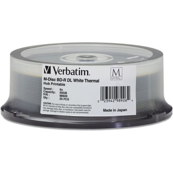 Verbatim 50GB M DISC BD-R DL Blu-ray 6x White Thermal Printable (25-Pack Spindle)