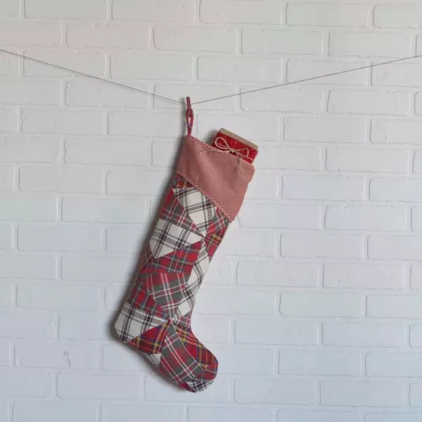 VHC Brands 20 in. Cotton Peyton Tomato Red Traditional Christmas Decor Stocking