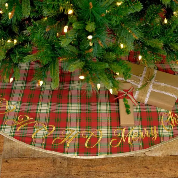 VHC Brands 55 in. Holiday Cherry Red Farmhouse Christmas Decor Tree Skirt