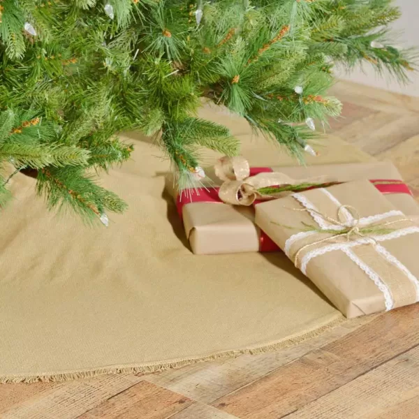 VHC Brands 48 in. Natural Festive Burlap Farmhouse Christmas Decor Tree Skirt
