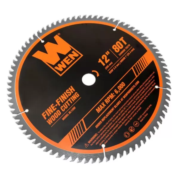 WEN 12 in. 80-Tooth Fine-Finish Professional Woodworking Saw Blade for Miter Saws and Table Saws
