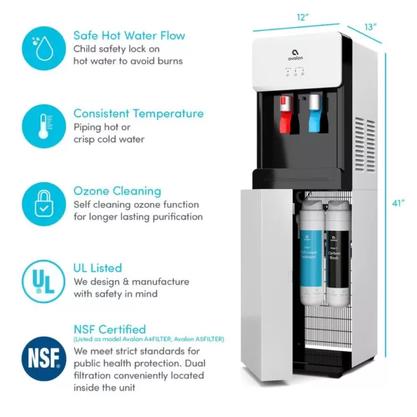 Avalon Self-Cleaning Touchless Bottle-Less Water Cooler Dispenser with Hot/Cold Water, Child Lock, NSF/UL/ENERGY STAR, White
