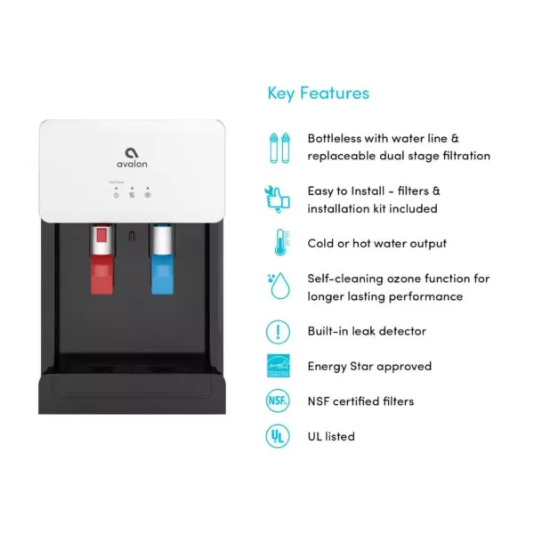 Avalon Countertop Self Cleaning Touchless Bottle less Water Cooler Dispenser, Hot/Cold Water, NSF/UL/Energy Star, White