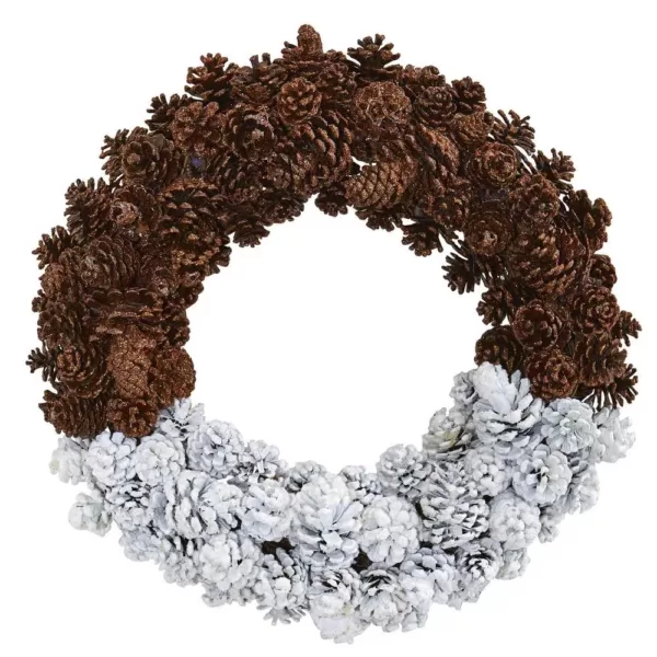 Nearly Natural 20 in. Frosted Pine Cone Wreath