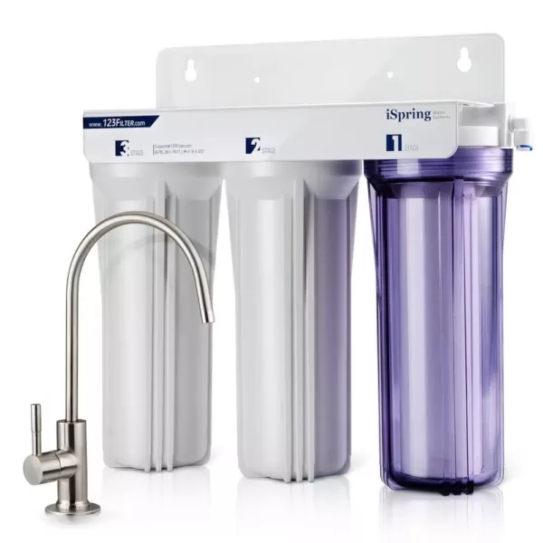 ISPRING 3-Stage Under Sink High Capacity Tankless Drinking Water Filtration System-Includes Sediment 2x Cto Carbon Block Filters