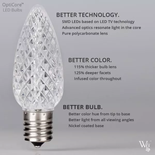Wintergreen Lighting OptiCore C9 LED Warm White Faceted Christmas Light Bulbs (25-Pack)